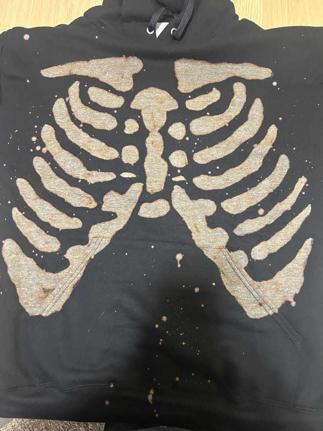 Ribcage Bleach Dyed Black HOODIE - Etsy