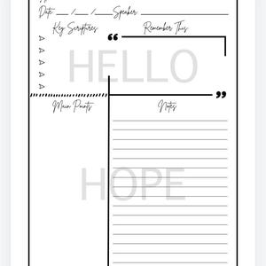 Sunday Sermon Notes Journal: Printable Church Service Template (Digital File)
