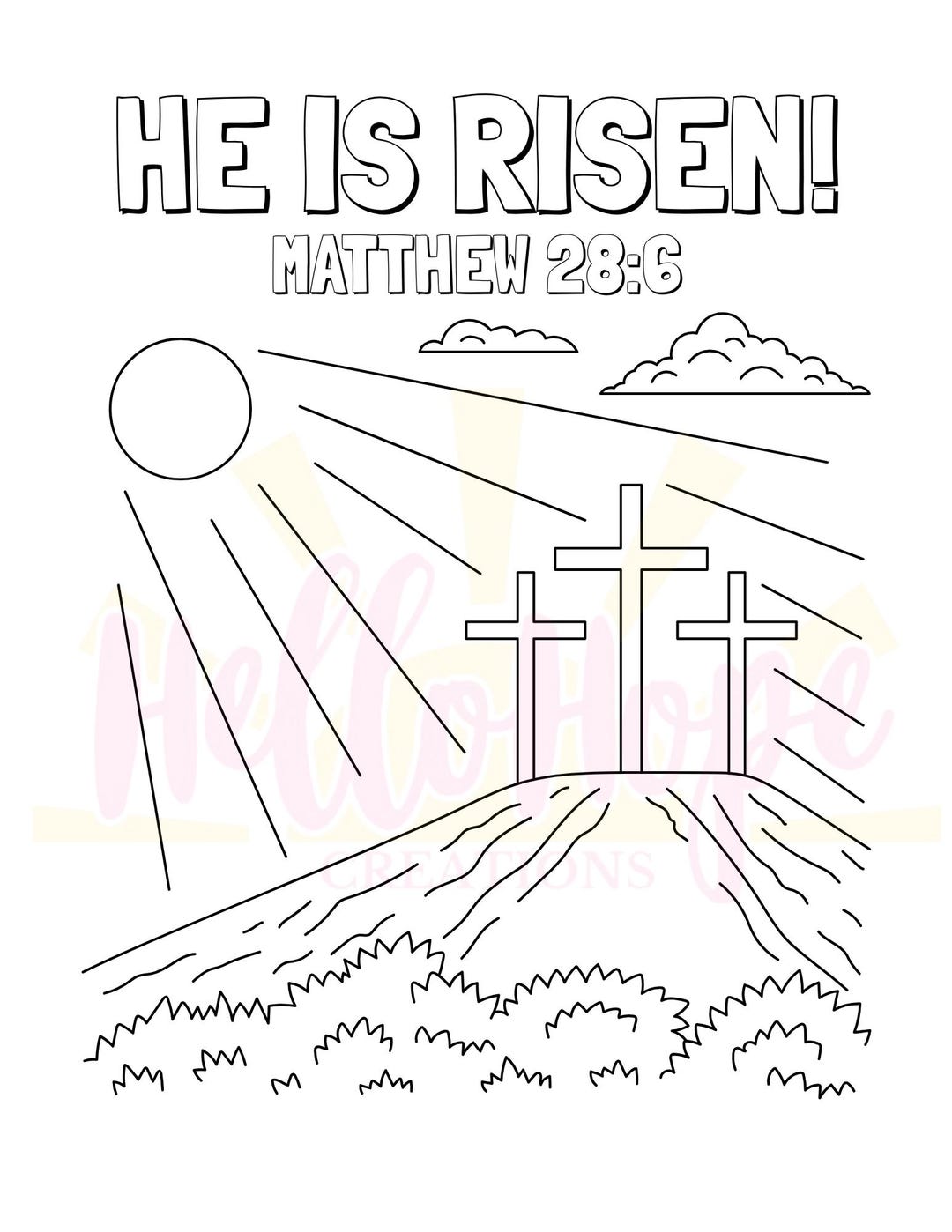 Christian Easter Coloring Pages for Kids: He is Risen (printable PDF ...