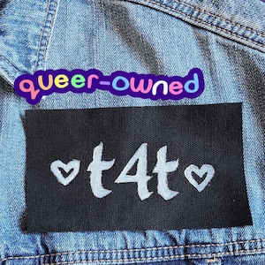 t4t trans sew on patch | lgbtq | diy punk fashion accessory | queer owned | linocut