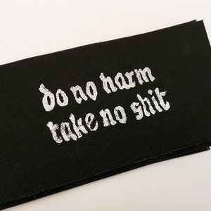 do no harm take no shit sew on patch | activist patch | diy punk fashion accessory | linocut