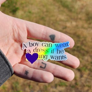 holographic gender equality sticker | activism | a boy can wear a dress if he wants | waterproof