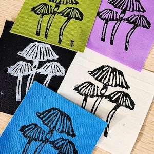 mushroom sew on patch | diy punk fashion accessory | linocut