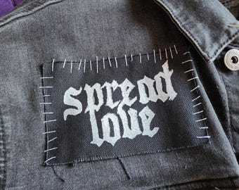 Parche para coser con el lema "Difunde el amor" / Accesorio de moda punk DIY / Linograbado