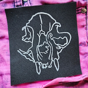 animal skull sew on patch | diy punk fashion accessory | linocut