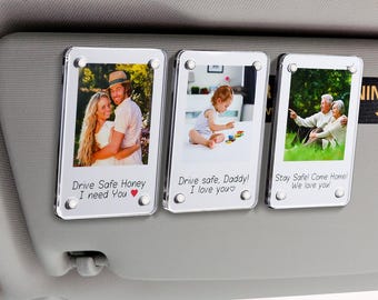 Visera para conducir con seguridad, clip de visera de acrílico, clip de visera de coche con foto personalizada para papá, regalo de coche para novio, regalo con foto personalizado, regalo con foto para papá, regalos para pareja