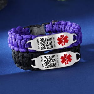 Pulsera médica con código QR, etiqueta de alerta médica, pulsera para diabetes, información de rescate, pulsera para epilepsia, regalo para papá, identificación médica, pulsera para hombre