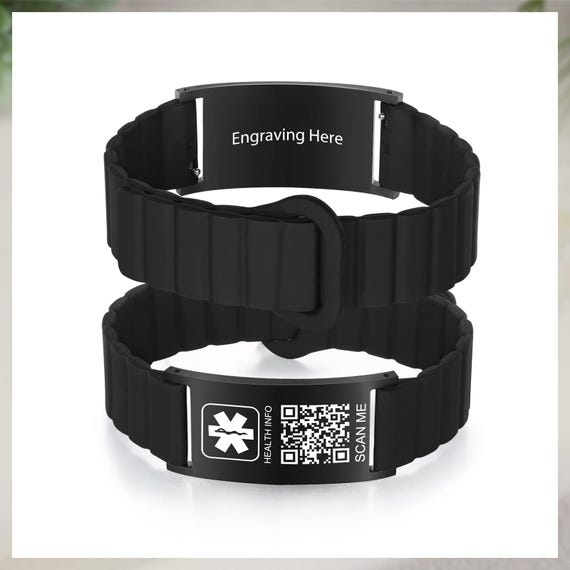 QR Code Bracelet,Engraved ID Bracelet,Elastic Bracelet,Bracelet for Men,Medical Tag Bracelet,Health Bracelet,Medical ID Bracelet,Kid Medical