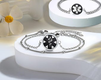 Waterproof QR Code Bracelet,Stainless Steel Bracelet,Custom Health Medical Bracelet for Women,Men,Medical Alert Bracelet,Alert Id Bracelets