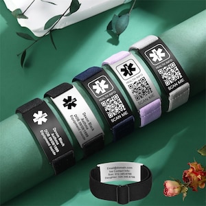Medische ID-armband, elastische armband, armband voor hem, ID-armband vrouwen, QR-code medisch, medische armband mannen, medische polsarmband, cadeau papa