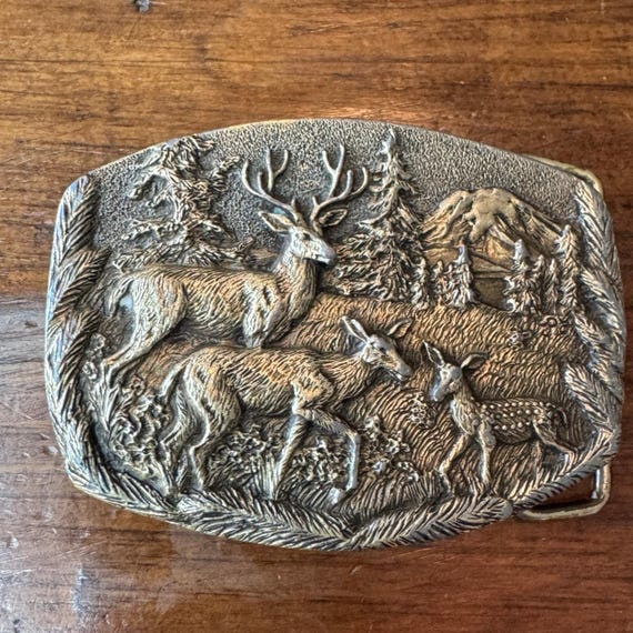 Vintage 1981 Paula Freed Ultra Ent Inc Deer Buck Belt Buckle Hand Carved Denver