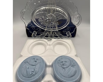 Avon 1776 Bicentennial Glass Plate and George Martha Washington Soap Set Vintage