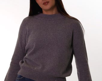 Jersey de mujer para otoño, jersey de algodón y cachemir gris / jersey básico de punto