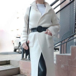 Cashmere Wool Blend Cardigan Handknitted Women&#39;s Jacket, Minimalist Knitwear Sweater, Autumn gift, Warm Coat