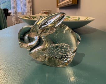 Glass Bunny Paperweight with Bullicante (controlled bubbles)