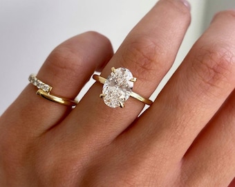 3 Carat Oval Cut Lab Grown Diamond Ring in 14K Solid Yellow Gold | Classic Solitaire Engagement Ring | Stunning 3 Carat Diamond ring
