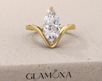 2 Carat Marquise Lab Grown Diamond Solitaire Ring, Curved Diamond Engagement Ring, Marquise shape engagement ring, 2ct Marquise Diamond ring