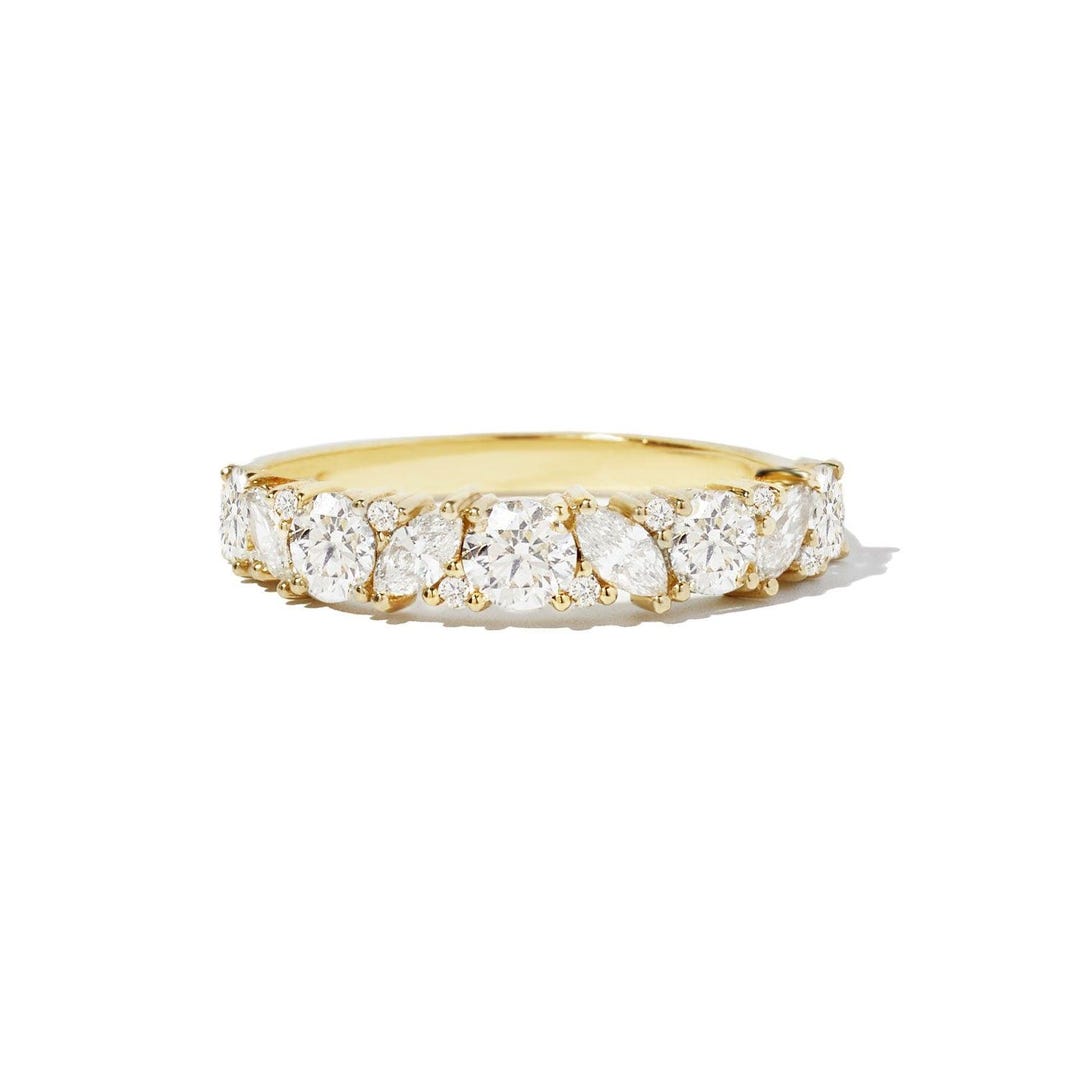 14K Gold Marquise and Round Diamond Band Unique Vintage-inspired ...