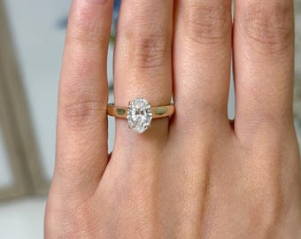 IGI Certified Oval Lab Grown Diamond Engagement Ring, D/VS1 Solitaire Solid Gold Wide Band, Wedding Promise Ring, Anniversary Gift for Her