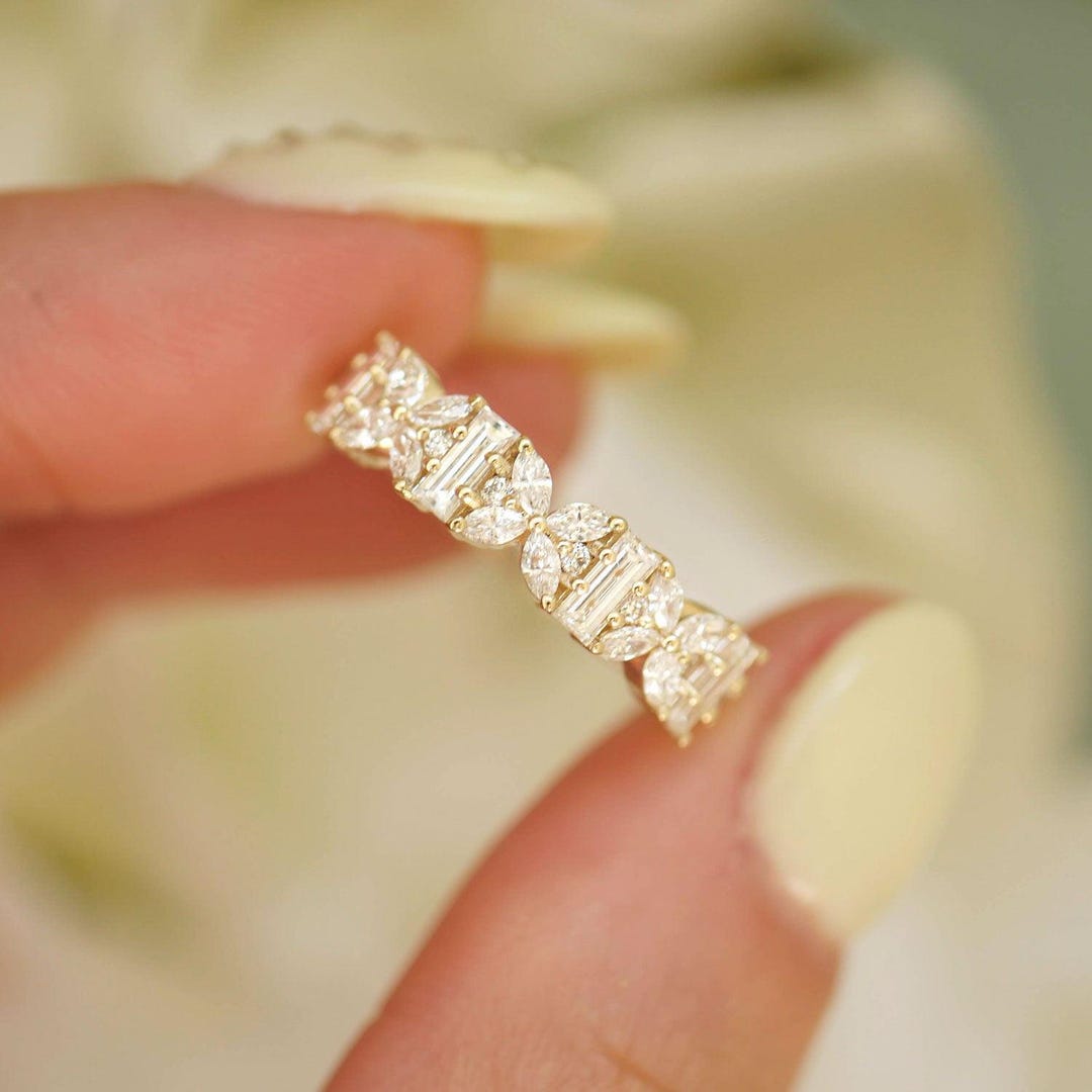 14K Gold Marquise Cut Lab Grown Diamond Band | Unique Geometric Diamond ...