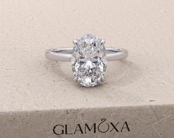 Anillo de diamantes ovalados de 3 quilates, anillo de compromiso solitario con diamante cultivado en laboratorio, anillo de oro para propuesta de matrimonio, anillos hechos a mano para mujer, regalo de aniversario para ella.