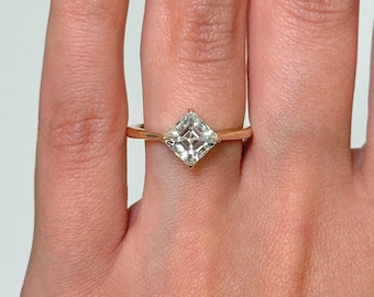 Asscher Cut 2 CT Lab Grown Diamond Ring, Solitaire Diamond Ring, Anniversary Ring, Gift For Her, Wedding Ring, Certified Lab Created Diamond