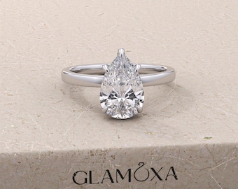 Pear Diamond Promise Ring, Solitaire Pear Engagement Ring for Her, Birthday Ring for Wife,Simple Lab Create Diamond Ring Dainty Diamond Ring