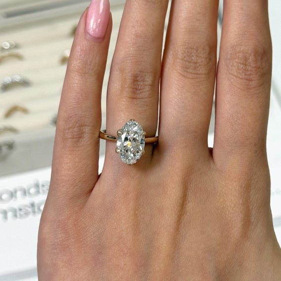 Oval Diamond Ring Genuine Lab Grown Diamond Ring Engagement Ring Perfect Proposal Ring for Her Solid Yellow Gold Ring Anniversary Gift