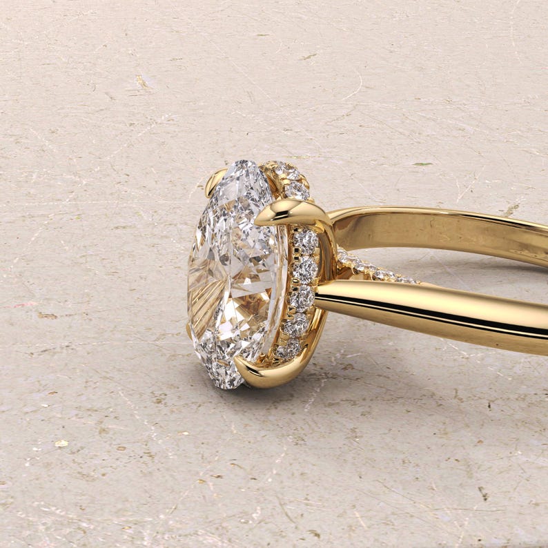 Lab Grown Diamond Pave Bridge Setting Ring, 2 CT Oval Cut Ring, Hidden ...