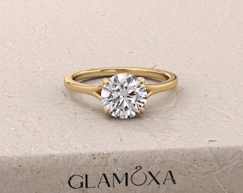 Pierścionek zaręczynowy z diamentem solitaire o szlifie okrągłym i szlifie laboratoryjnym o masie od 1 do 4 ct, pierścionek z diamentem o szlifie okrągłym z rozciętym trzonkiem, pierścionek z diamentową rocznicą