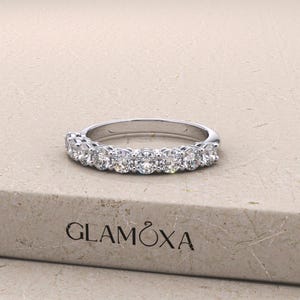 3.00 MM Round Brilliant Cut Lab Diamond Band, DE - VS Dazzling Half Eternity Wedding Band, Bridal Set 14K White Gold Band, Stackable Band