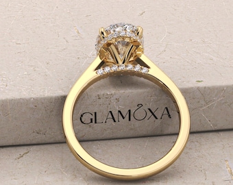 Ovaal geslepen lab-gegroeide diamanten verborgen haloring, 1 tot 3,5 CT ovale diamanten verlovingsring, trouwring, voorstel diamanten ring, jubileumcadeau
