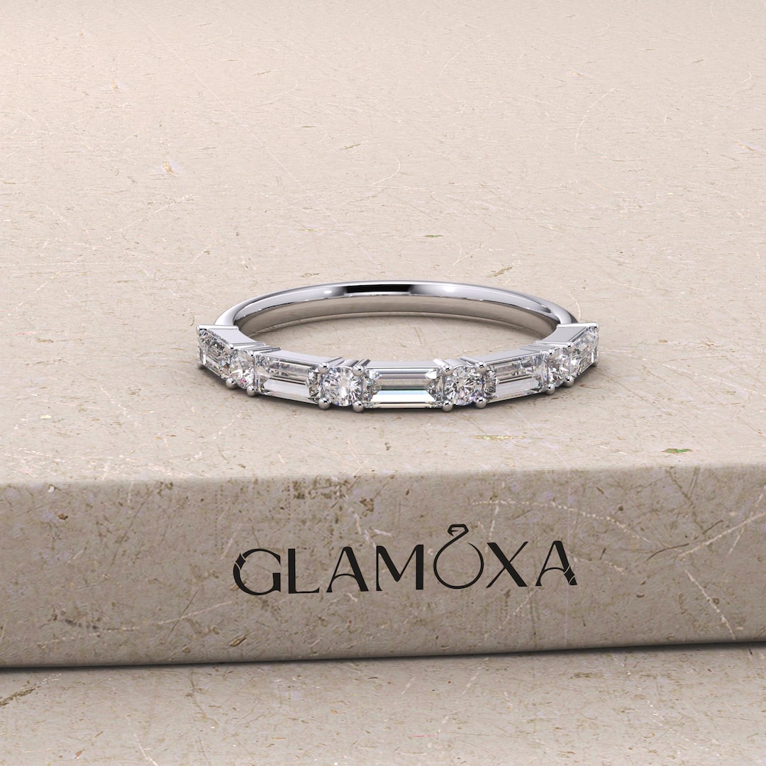 Lab Diamond Eternity Band, Baguette and Round, Solid Gold Wedding Ring ...