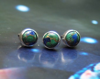 Earth: Out of this World Mix and Match Stud earring with Malachite in Azurite in sterling Silver - Sold Individually