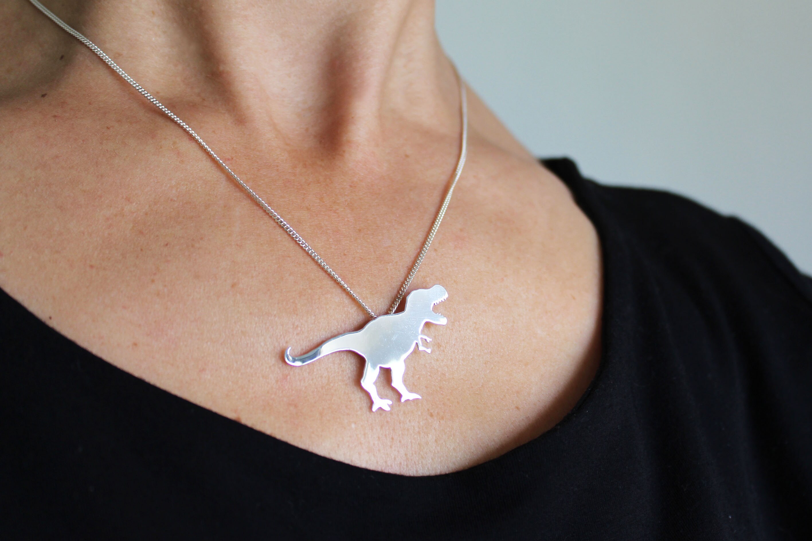 T-rex Dinosaur Necklace in Sterling 