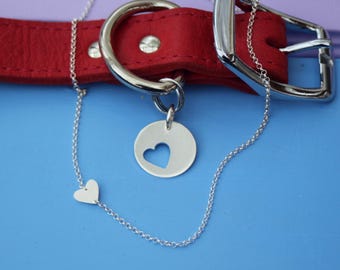 Dog-Human Best Friends Necklace in Sterling Silver- 3/4" - Heart