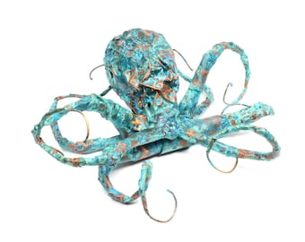 Octopus Sculpture Handmade Out Of Copper With Blue Patina Very Unique Copper Sculpture Sea Creature - CUSTOM ORDER