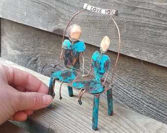 Copper Sculpture Custom Order With Banner Or Fishing Together and Custom Banner - Open To Ideas - Table Top Metal Sculpture - CUSTOM ORDER