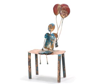 Copper Sculpture, Man with I Love You Balloons, 7th Anniversary Gift