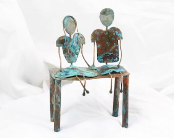 Copper Sculpture Couple Holding Hands, Handmade Metal Art Sculpture, Copper Patina Green Blue, Couple Anniversary Love Gift - CUSTOM ORDER