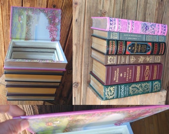Fairytale Hollow Book Extra Large Stack Box of 6 Books - Handmade Secret Book Storage Or Wedding Card Box Idea - Fairytales - CUSTOM ORDER
