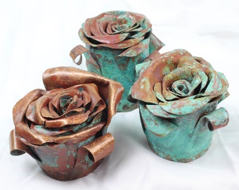 Rose Bud Secret Dish Ring Holder Jewelry Accessory Storage Copper Metal Art Handmade Rustic Engagement Rings Holder Idea - READY TO SHIP