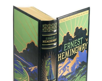 Hemingway Large Hollow Book Box Booksafe Blue Green Gold Classic Groosmen Best Man Gift Handmade With Magnet Closure - CUSTOM ORDER