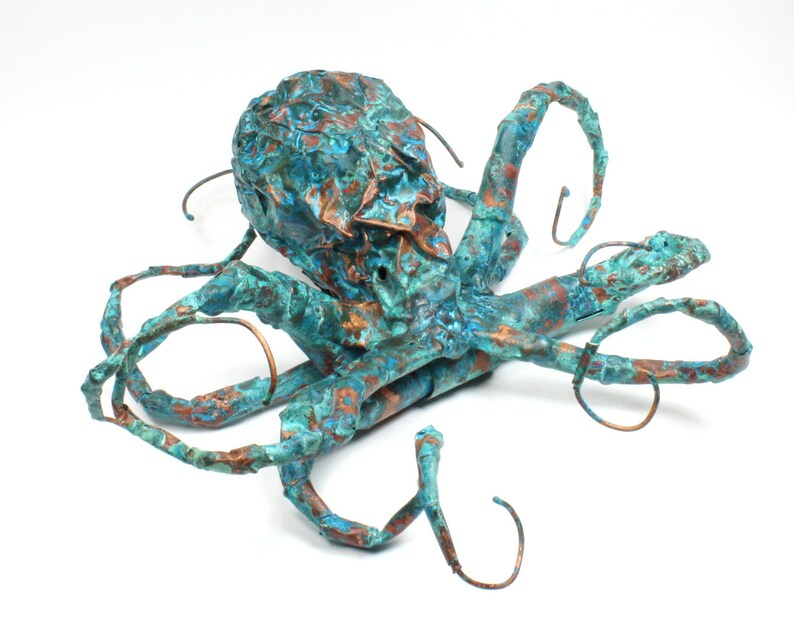 Octopus Sculpture Handmade Out Of Copper With Blue Patina Very Unique Copper Sculpture Sea Creature CUSTOM ORDER image 4