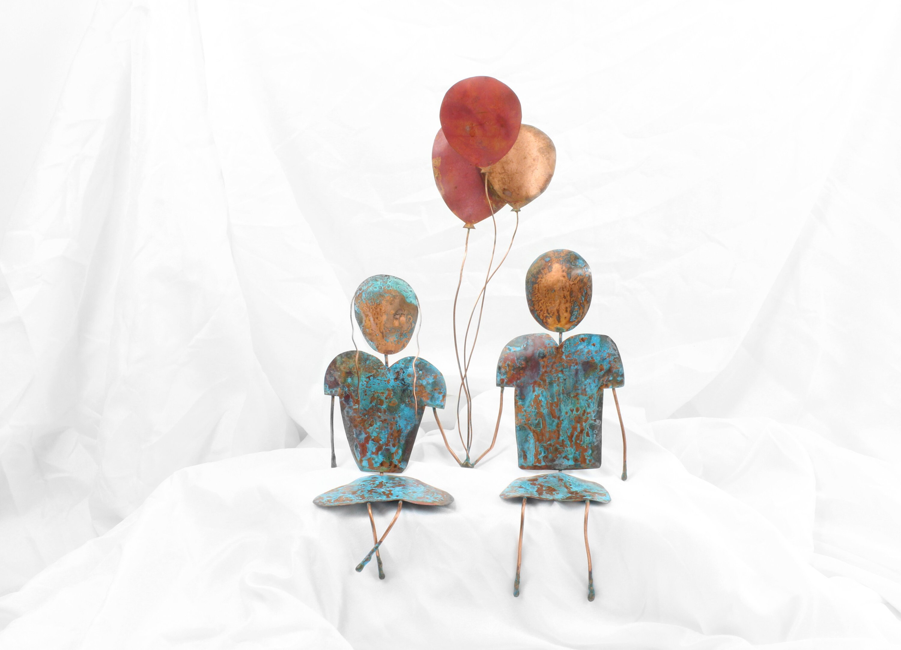 Couple Holding Hands and Balloons Sculpture Handmade Copper Metal Art Large Shelf Art 7th Anniversary Copper Gift Idea - CUSTOM ORDER