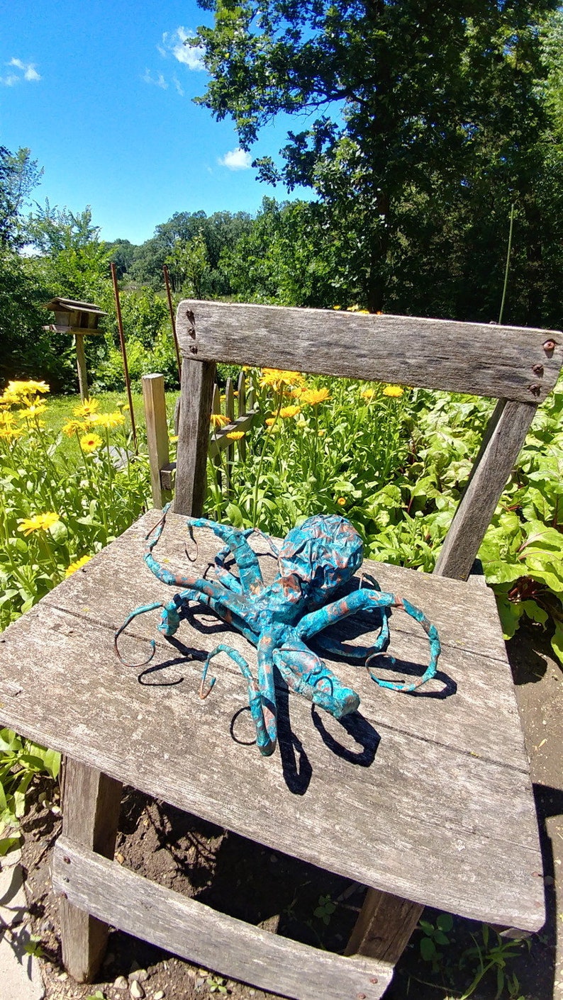 Octopus Sculpture Handmade Out Of Copper With Blue Patina Very Unique Copper Sculpture Sea Creature CUSTOM ORDER image 6