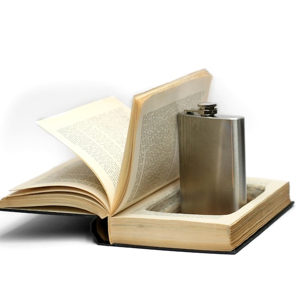 Hollow Book Flask Holder Stash Box viene con 8 oz Flask Vintage Humor Comedia College Hombres Hombres Regalo de cumpleaños Sneaky Booksafe - PEDIDO PERSONALIZADO