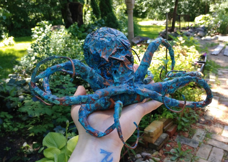 Octopus Sculpture Handmade Out Of Copper With Blue Patina Very Unique Copper Sculpture Sea Creature CUSTOM ORDER image 7