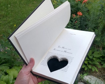 Soul Mates Engagement Ring Holder Hollow Book Box Heart Circle Square Cut Ribbons Ring Bearer Wedding Rings - CUSTOM ORDER