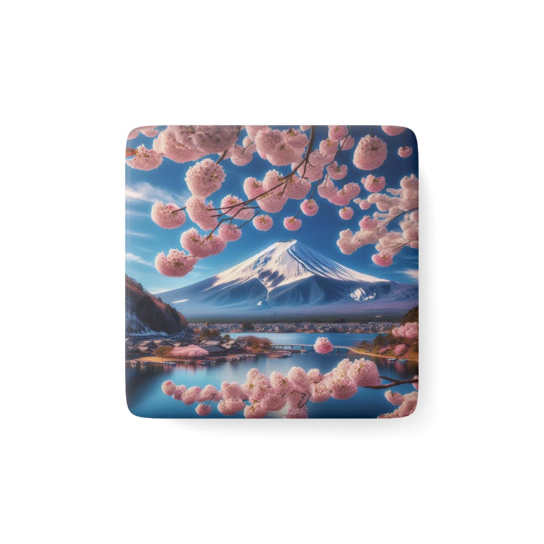 Porcelain Magnet, Square - Mount Fuji Cherry Blossom Japan Souvenir ...